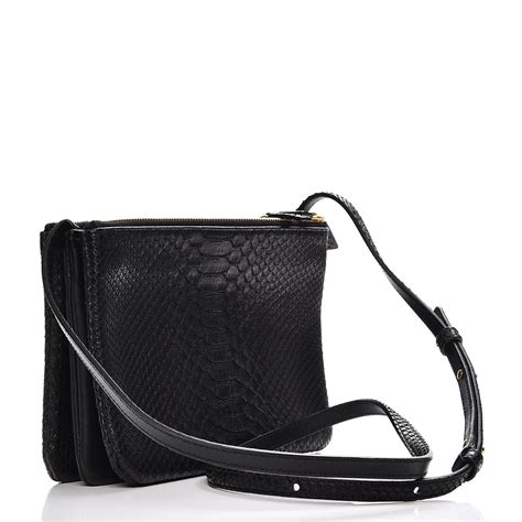 CELINE Python Small Trio Crossbody Bag Black 